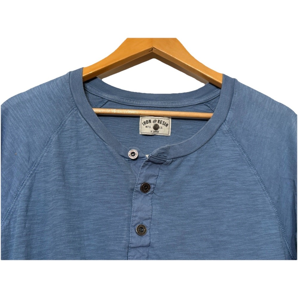 Iron and Resin Shirt Mens XL Cotton Henley Metal Buttons Long Sleeve USA Blue